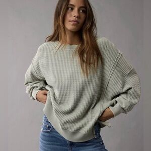 AE Big Hug Waffle Crew Neck Sweatshirt in Olive